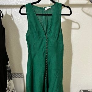 Three Graces London Green Linen Dress with Buttons